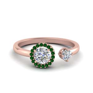 round cut diamond open wrap engagement ring with emerald in 14K rose gold FD71903RORGEMGR NL RG GS