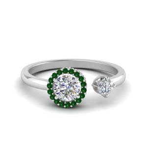 round cut diamond open wrap engagement ring with emerald in 14K white gold FD71903RORGEMGR NL WG GS