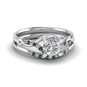 Twisted Split Emerald Wedding Ring Set