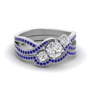 Swirl Sapphire Wedding Ring Set