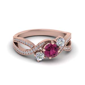 twisted 3 stone pink sapphire engagement ring in FD8101RORGPS NL RG