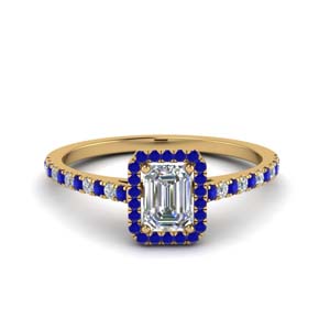 Emerald Cut Halo Blue Sapphire Rings