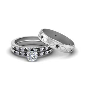 Silver Gems Factory 1.58 ct Round Cut Sim.Diamond 14k White Gold Fn Wedding Ring Trio Set for Him & Her