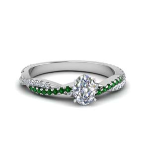 oval shaped twisted vine diamond engagement ring for women with emerald in 18K white gold FD8233OVRGEMGR NL WG