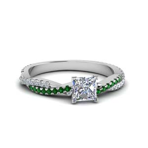 princess cut twisted vine diamond engagement ring for women with emerald in 18K white gold FD8233PRRGEMGR NL WG