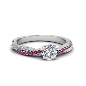 round cut twisted vine diamond engagement ring for women with pink sapphire in 18K white gold FD8233RORGSADRPI NL WG