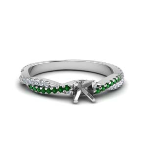 semi mount twisted vine diamond engagement ring for women with emerald in 18K white gold FD8233SMRGEMGR NL WG