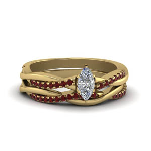 Marquise Shaped Ruby Bridal Ring Sets