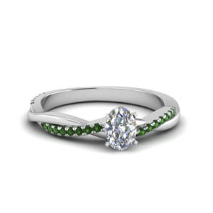 oval shaped infinity twist diamond engagement ring with emerald in FD8253OVRGEMGR NL WG