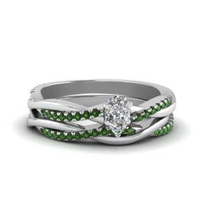pear shaped Infinity twist diamond matching bridal set with emerald in FD8253PEGEMGR NL WG