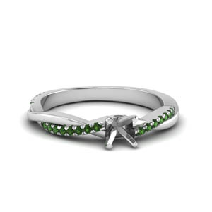 semi mount infinity twist diamond engagement ring with emerald in FD8253SMRGEMGR NL WG