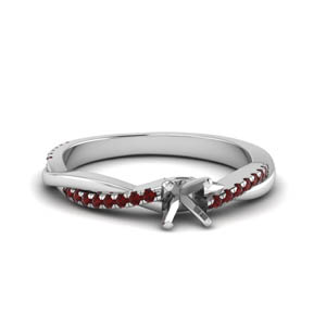 semi mount infinity twist diamond engagement ring with ruby in FD8253SMRGRUDR NL WG