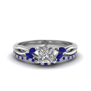 princess cut twisted diamond bridal set with sapphire in FD8300PRGSABL NL WG