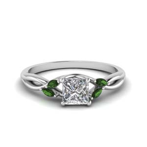 princess cut twisted petal diamond engagement ring with emerald in FD8300PRRGEMGR NL WG