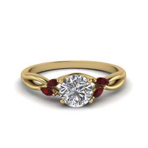 round cut twisted petal diamond engagement ring with ruby in FD8300RORGRUDR NL YG