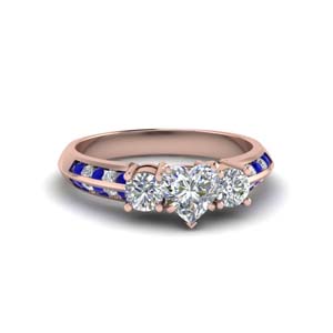 heart shaped 3 stone channel accent diamond engagement ring with sapphire in FD8313HTRGSABL NL RG