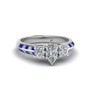 marquise cut 3 stone channel accent diamond engagement ring with sapphire in FD8313MQRGSABL NL WG