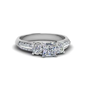 princess cut 3 stone channel accent diamond engagement ring in FD8313PRR NL WG