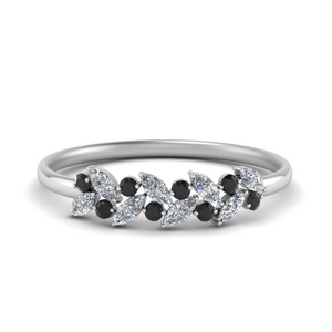 marquise nature inspired wedding ring with black diamond in 14K white gold FD8372GBLACK NL WG