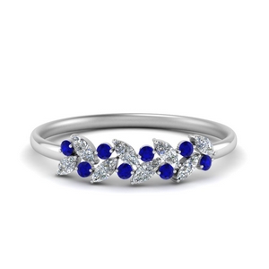 marquise nature inspired wedding ring with blue sapphire in 14K white gold FD8372GSABL NL WG