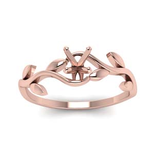 Semi Mount Nature Inspired Single Diamond Leaf Engagement Ring In 14K Rose  Gold