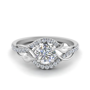 round cut diamond nature inspired twisted halo engagement ring in FD8410ROR NL WG