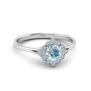 Vintage Halo Aquamarine Engagement Ring