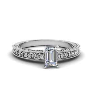 Engraved Emerald Cut Solitaire Ring