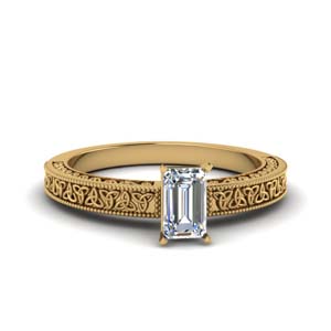 Emerald Cut Celtic Solitaire Ring