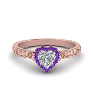 Heart Shaped Purple Topaz Halo Rings