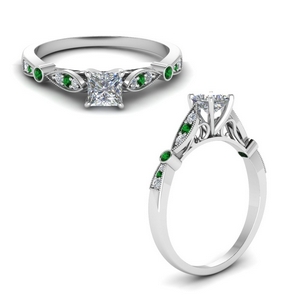 delicate art deco princess cut diamond engagement ring with emerald in FD8593PRRGEMGRANGLE1 NL WG.jpg