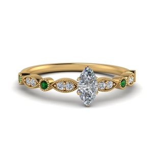 marquise and dot milgrain marquise engagement ring with emerald in FD8641MQRGEMGR NL YG