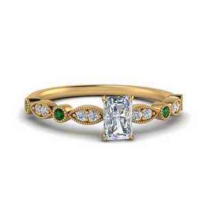 marquise and dot milgrain radiant engagement ring with emerald in FD8641RARGEMGR NL YG
