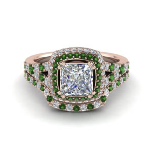Princess Cut Emerald Ring Sets
