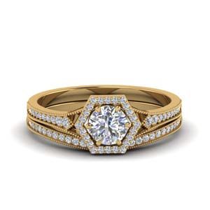 Hexagon Halo Bridal Ring Set