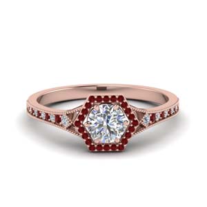 Hexagon Ruby Halo Engagement Ring