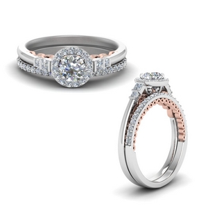 Delicate Halo Wedding Ring Set