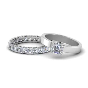 flat asscher diamond wedding ring set in 950 platinum FD9061AS NL WG