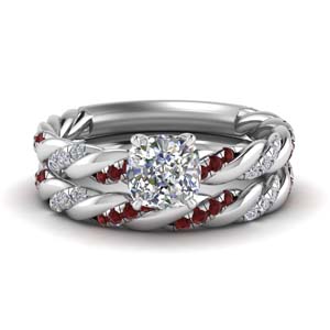 Twisted Vine Ruby Bridal Ring Set
