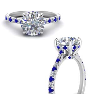 hidden halo pave set round diamond engagement ring with sapphire in FD9128RORGSABLANGLE3 NL WG.jpg