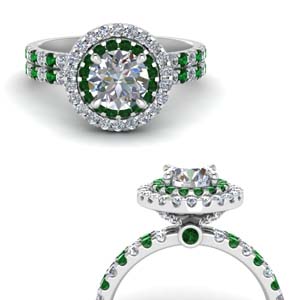 Platinum Emerald Double Halo Rings