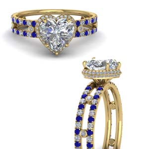 Heart Shaped Halo Blue Sapphire Rings