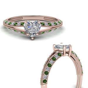 Emerald Split Shank Engagement Rings