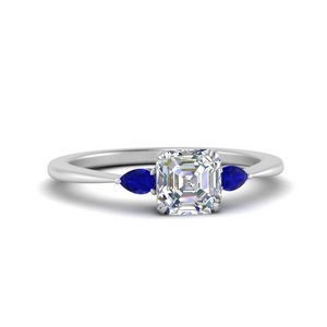 pear sapphire cathedral asscher cut engagement ring in white gold FD9210ASRGSABL NL WG