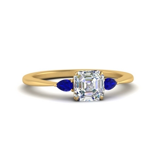 pear sapphire cathedral asscher cut engagement ring in yellow gold FD9210ASRGSABL NL YG