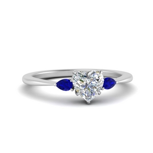 pear sapphire cathedral heart shaped engagement ring in white gold FD9210HTRGSABL NL WG