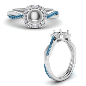 vine semi mount halo diamond engagement ring with blue topaz in FD9212SMRGICBLTOANGLE3 NL WG