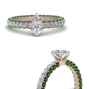 Marquise Shaped Emerald Side Stone Rings