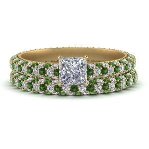 Princess Cut Bridal Set With Emerald