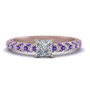 Princess Cut Purple Topaz Side Stone Rings